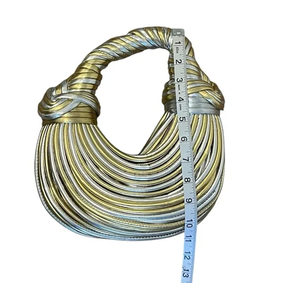 NEW Statement Metallic Gold and Silver Fringe Textured Handbag - Picture 4 of 7